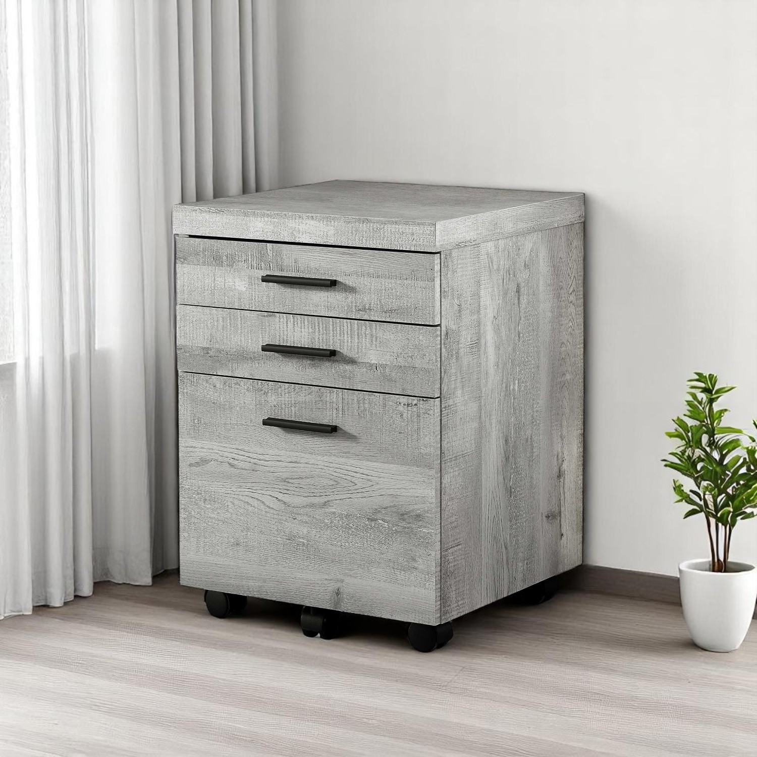 25.25" Grey Particle Board And Mdf Filing Cabinet With 3 Drawers-333502-1