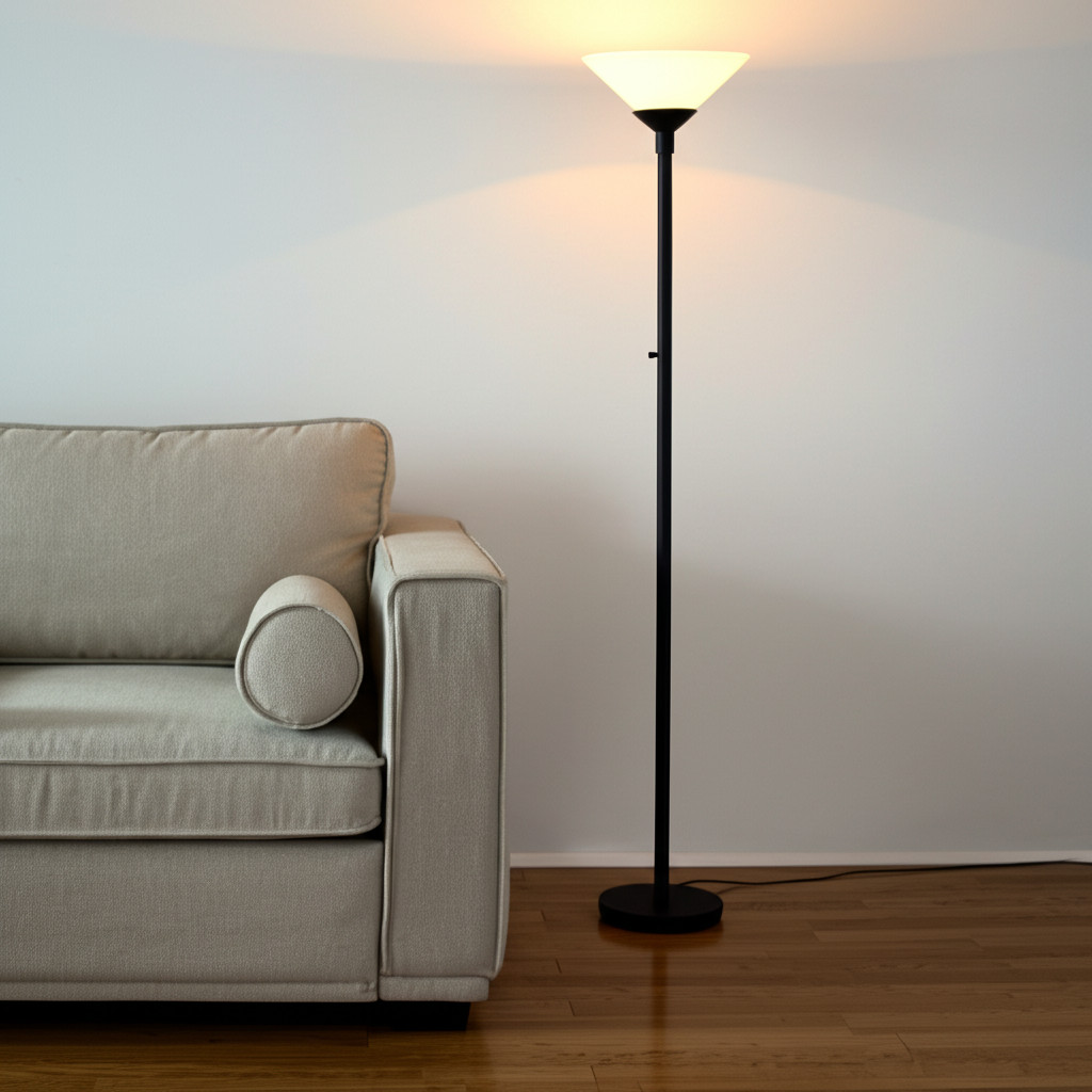 73" Black And White Torchiere Floor Lamp With White Acrylic Cone Shade-372809-1
