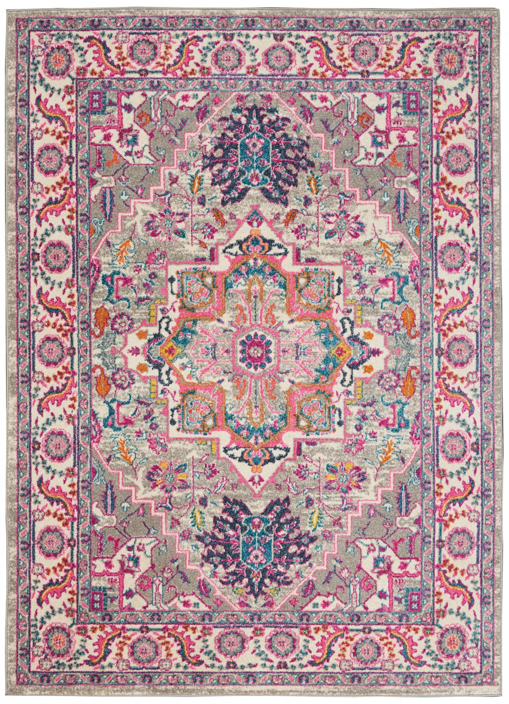 4' X 6' Light Gray And Pink Medallion Area Rug-385495-1