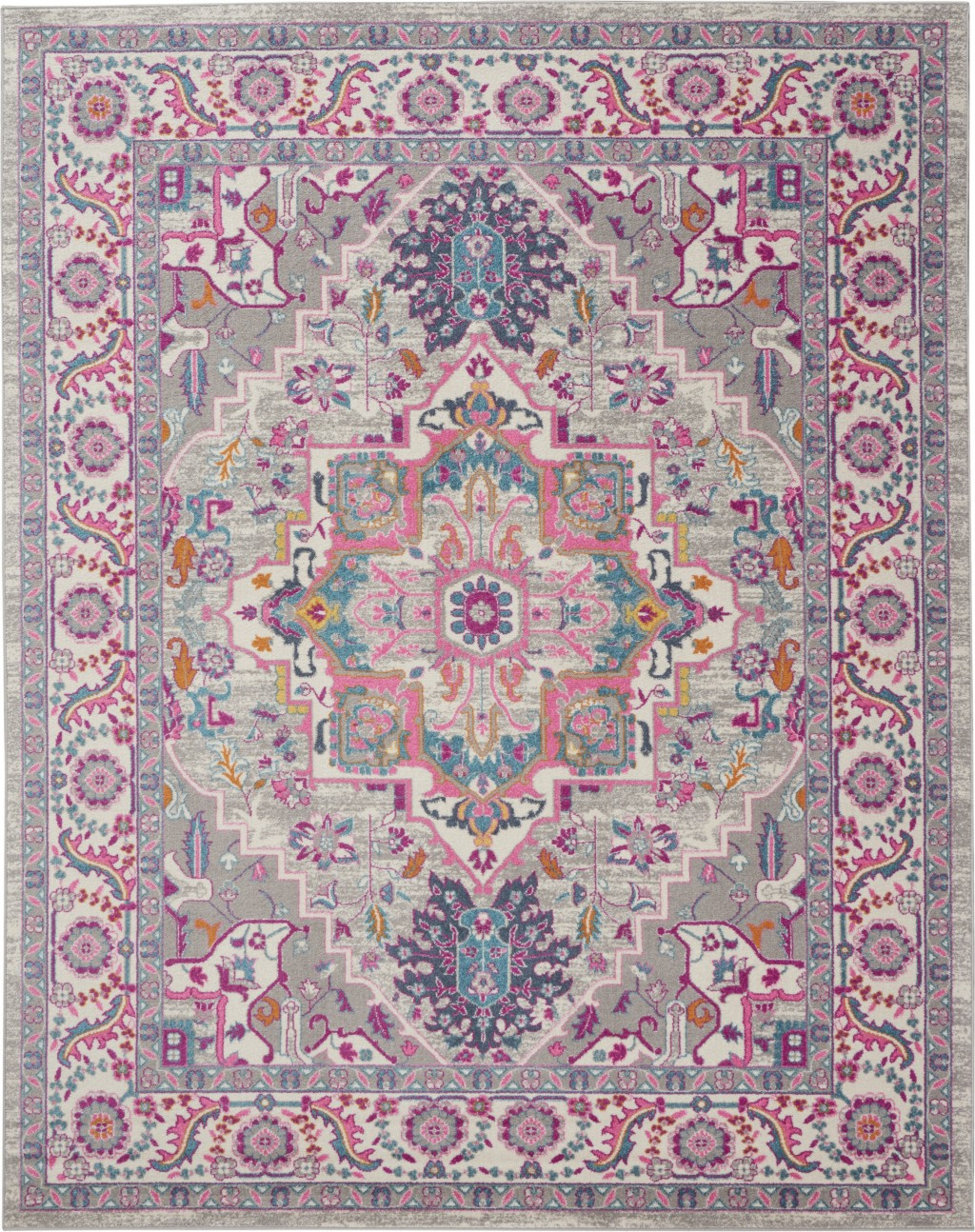 8' X 10' Light Gray And Pink Medallion Area Rug-385498-1