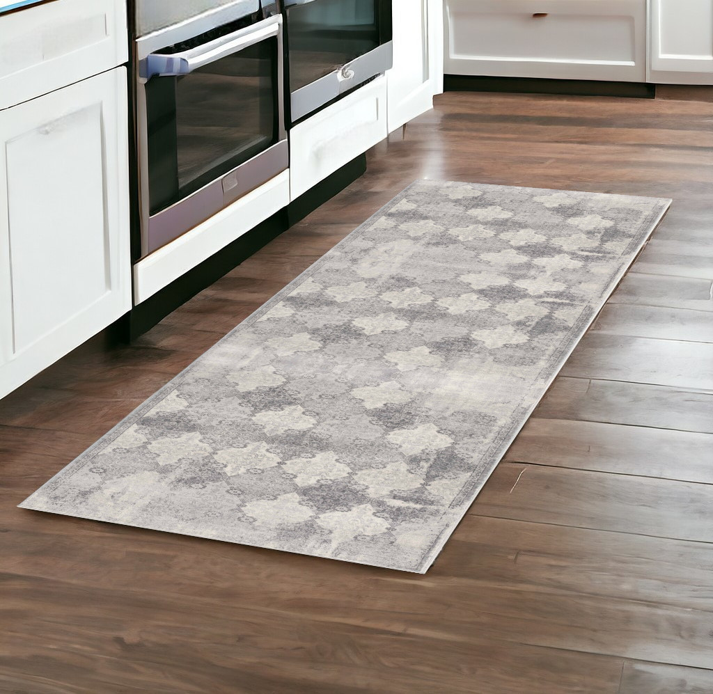 2' X 8' Gray Distressed Trellis Pattern Runner Rug-390207-1