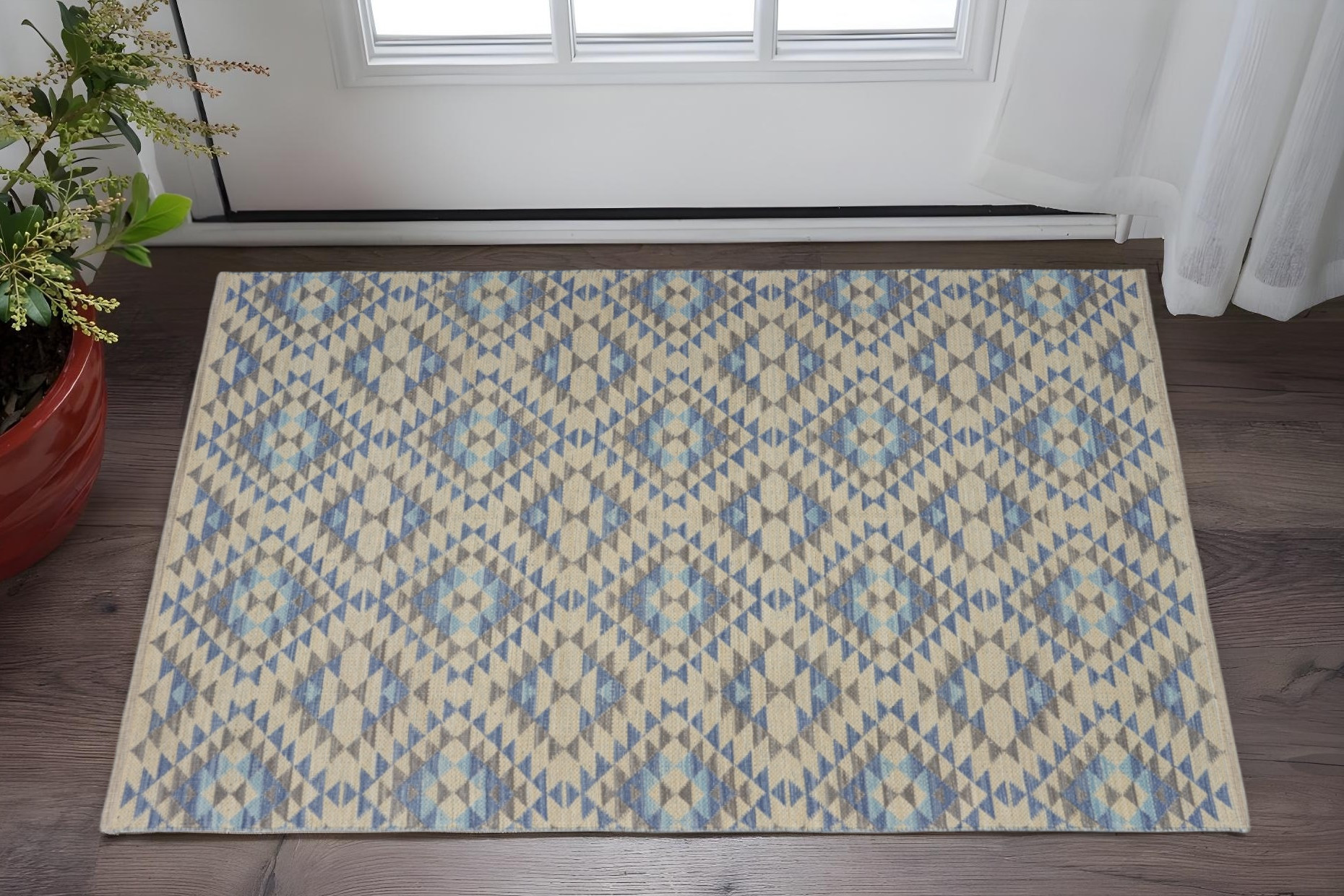 3' x 5' Blue Decorative Lattice Area Rug-395474-1