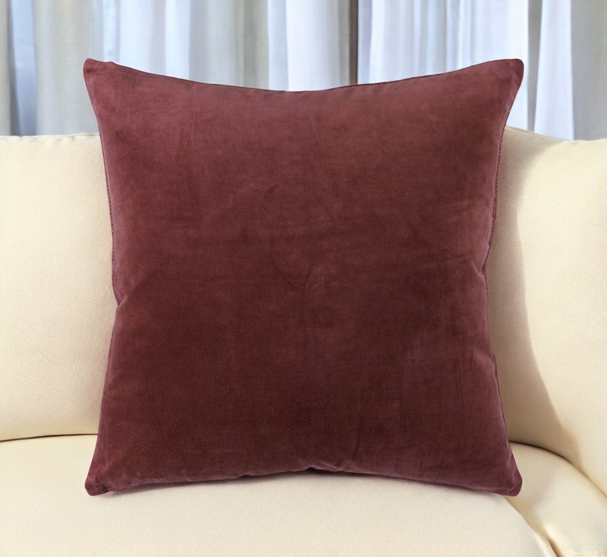 22" Dark Red Cotton Velvet Throw Pillow-403460-1