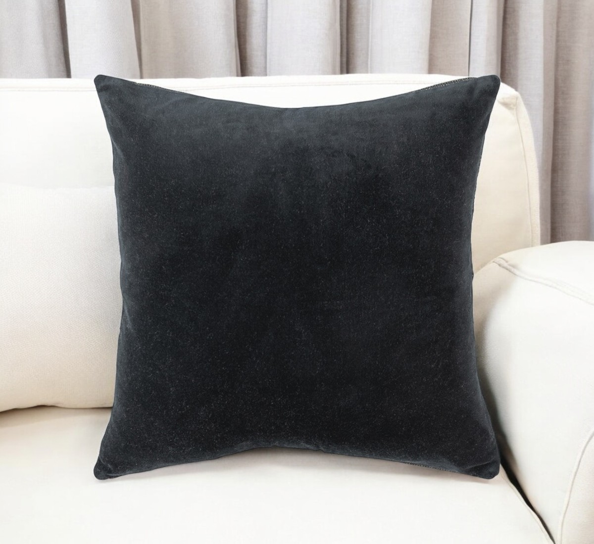 22" Black Cotton Velvet Throw Pillow-403462-1