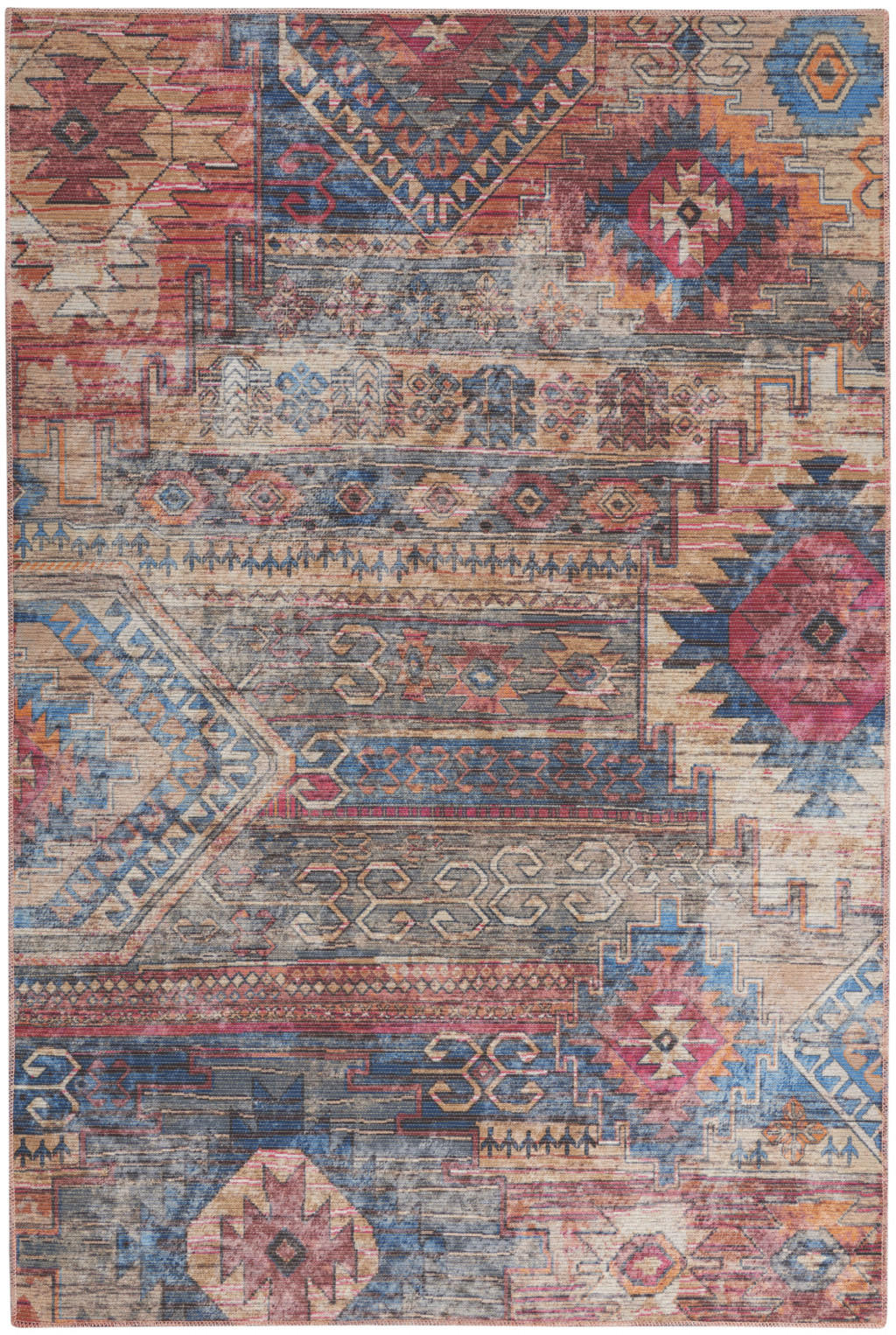 4' X 6' Multicolor Southwestern Power Loom Distressed Washable Area Rug-480388-1