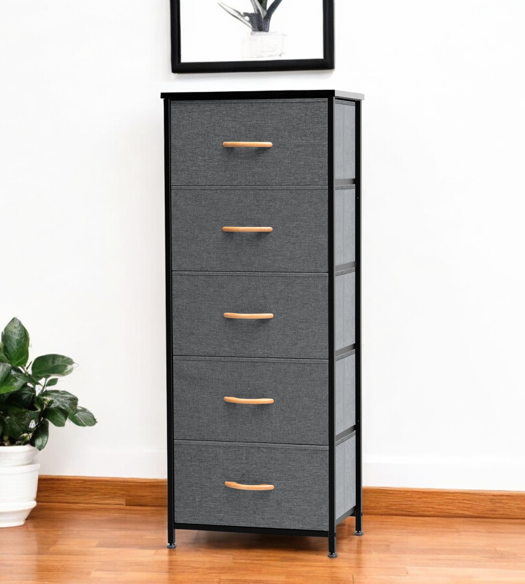 18" Gray And Black Steel And Fabric Five Drawer Dresser-484684-1
