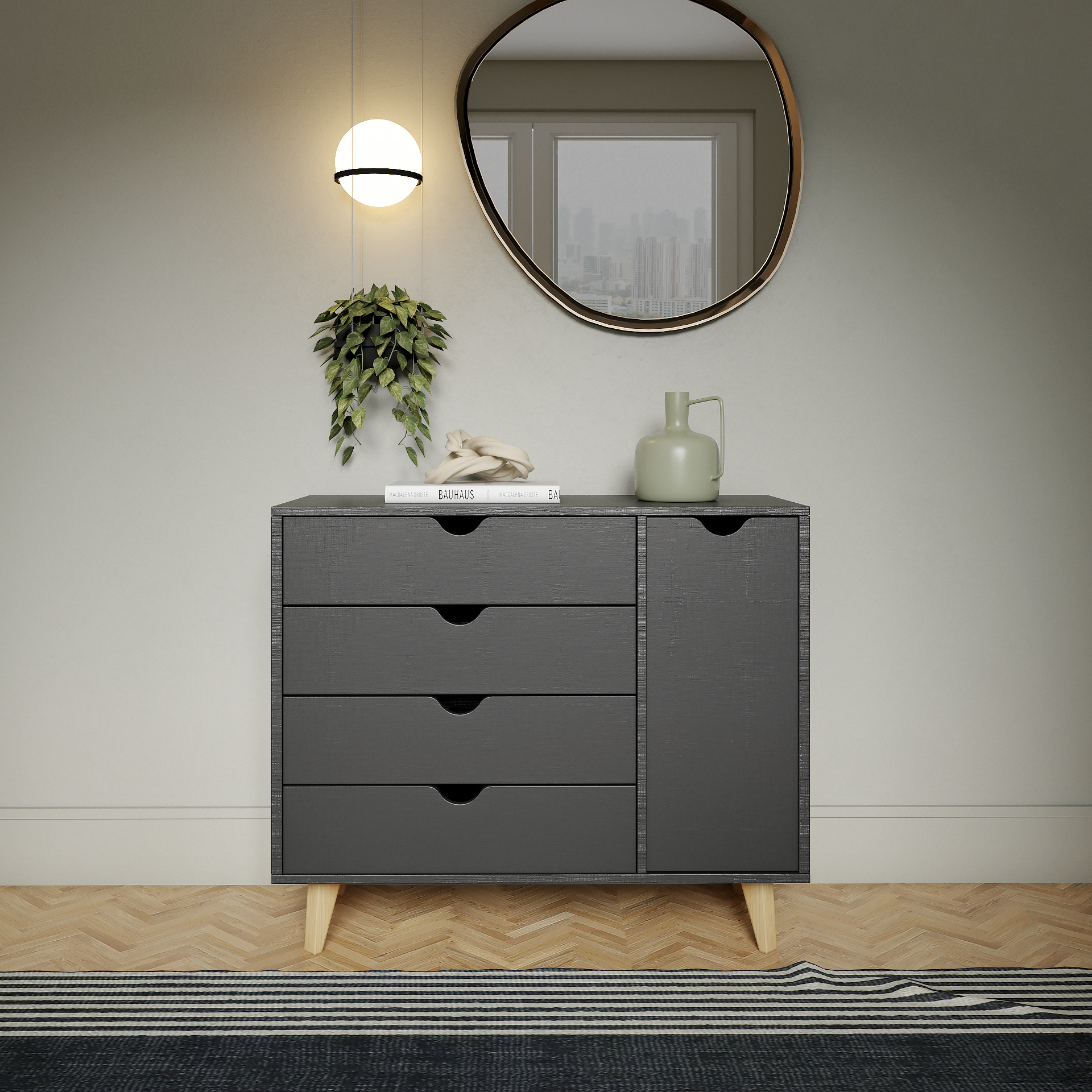 35" Black Solid Wood Four Drawer Combo Dresser-489583-1