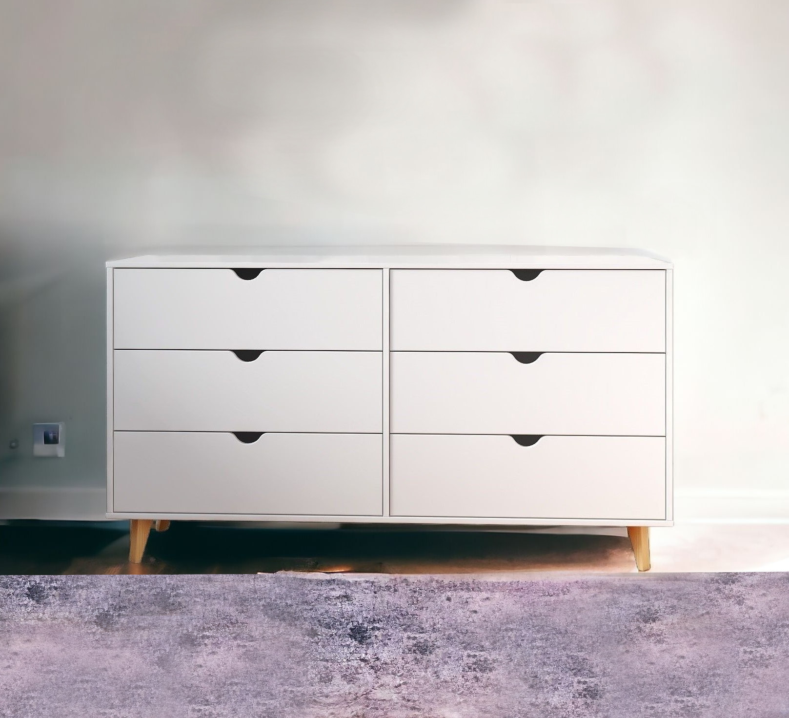 59" White Scoop Handle Six Drawer Double Dresser-490832-1