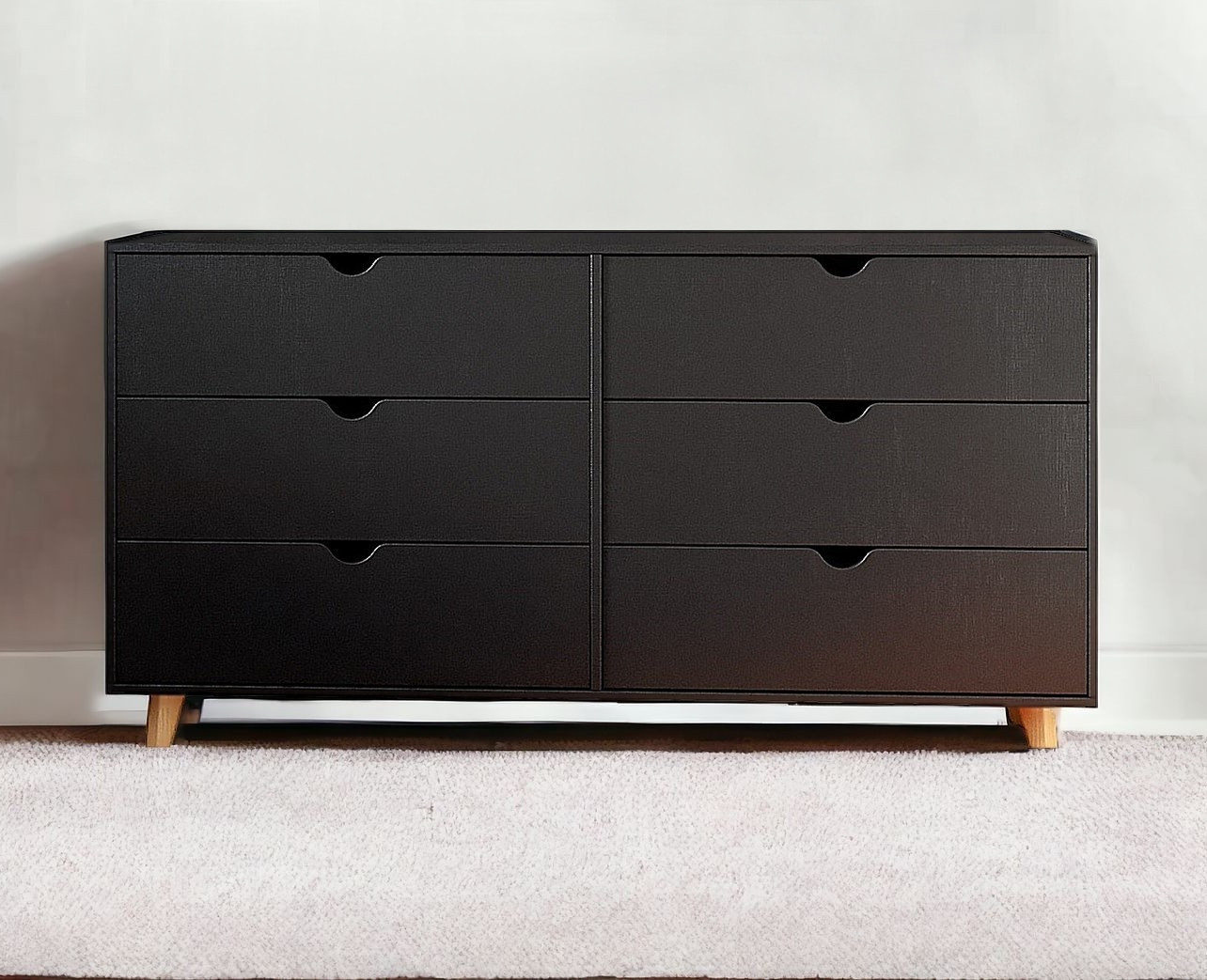 59" Black Scoop Handle Six Drawer Double Dresser-490833-1