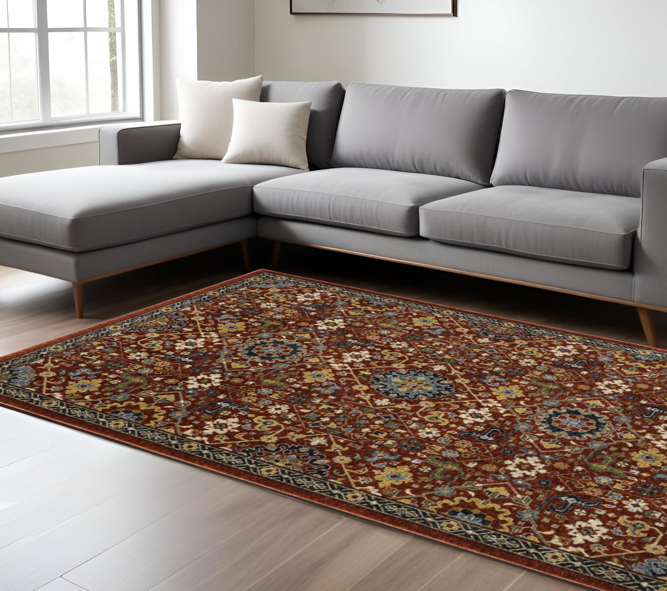 8' X 11' Red Yellow And Black Oriental Area Rug With Fringe-507980-1
