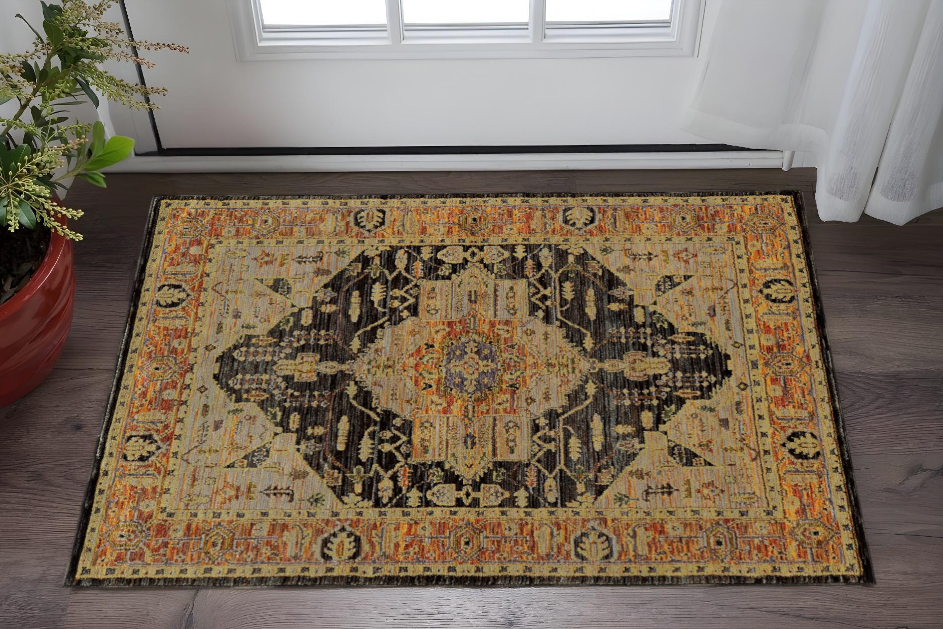 3' X 5' Black and Gold Oriental Power Loom Area Rug-510125-1