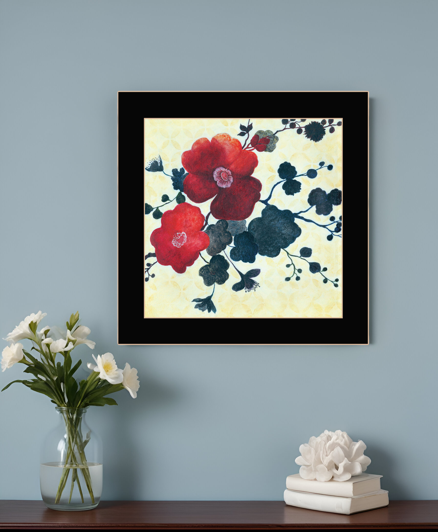 Japanese Blossoms Black Framed Print Wall Art-530139-1