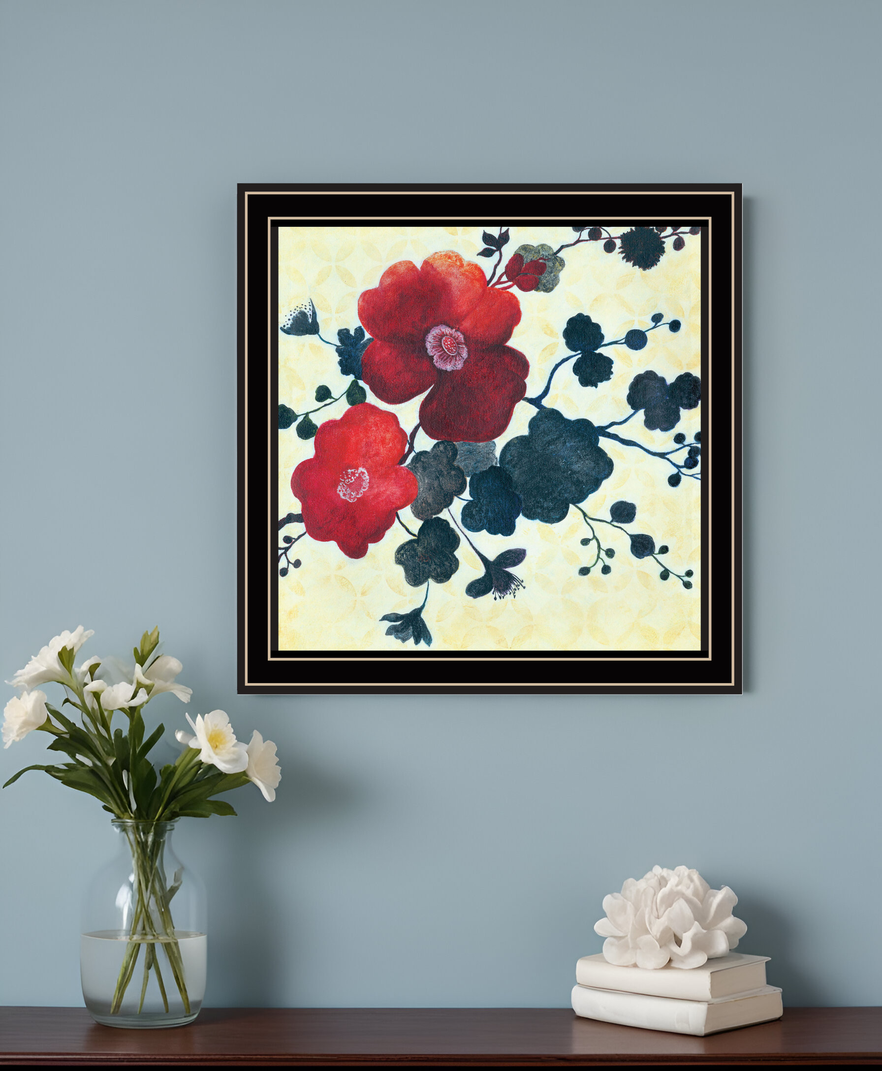 Japanese Blossoms Black Framed Print Wall Art-530140-1