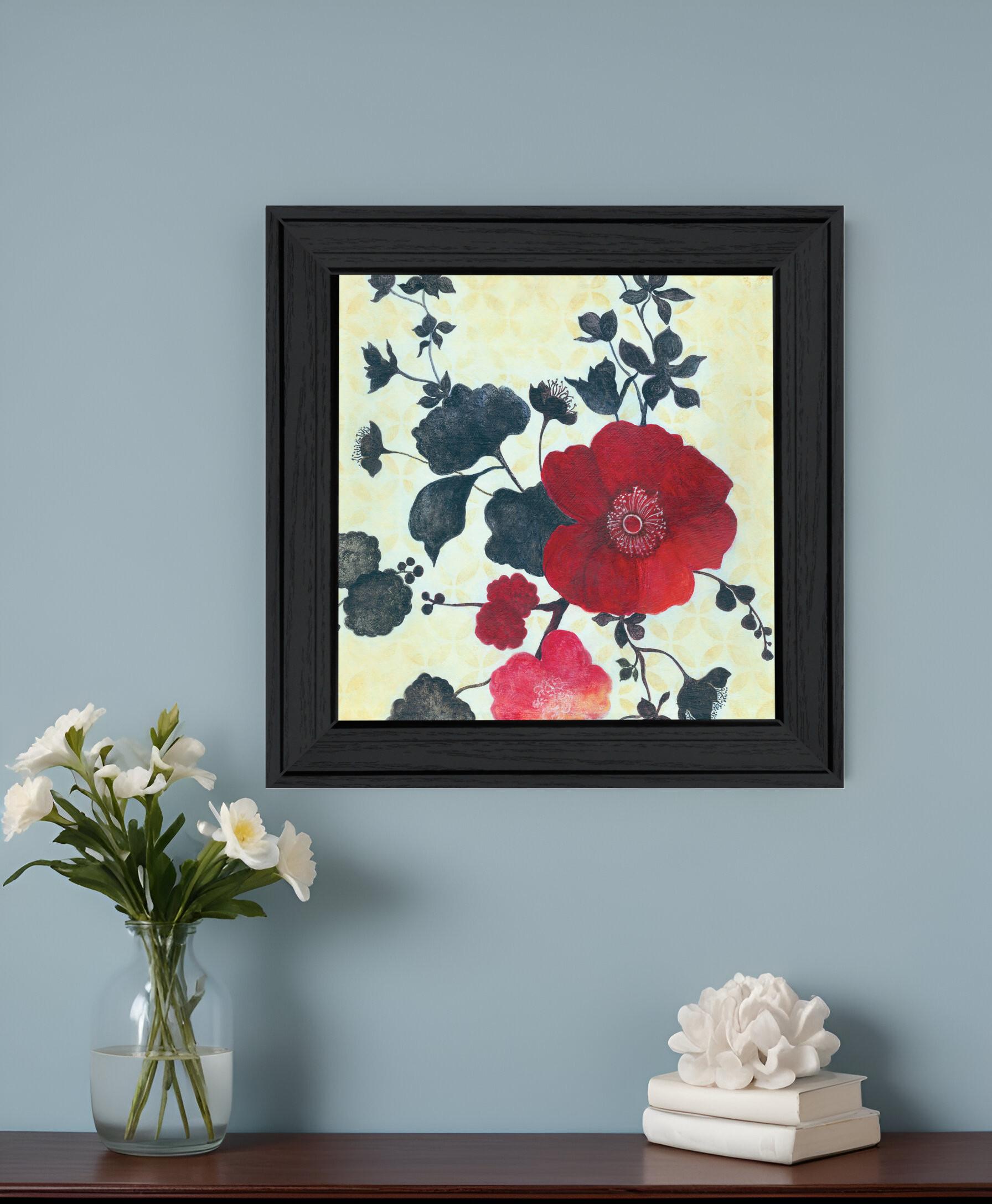 Japanese Blossoms Black Framed Print Wall Art-530143-1