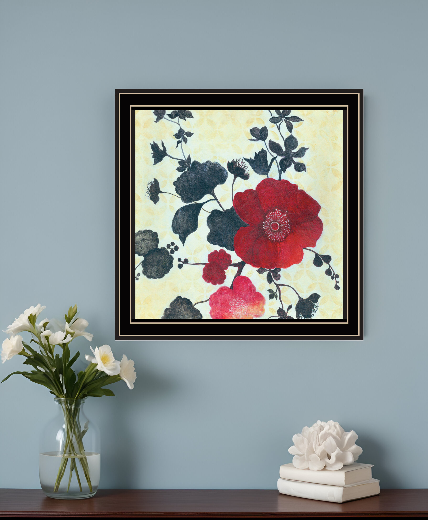 Japanese Blossoms Black Framed Print Wall Art-530144-1
