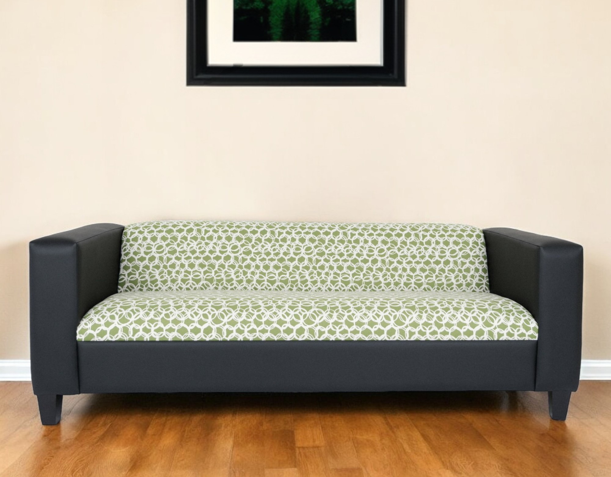 84" Green and White Faux Leather Geometric Sofa With Black Legs-530485-1