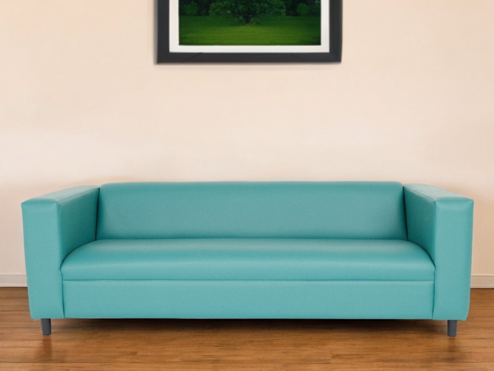 84" Blue Faux Leather Sofa With Black Legs-530487-1