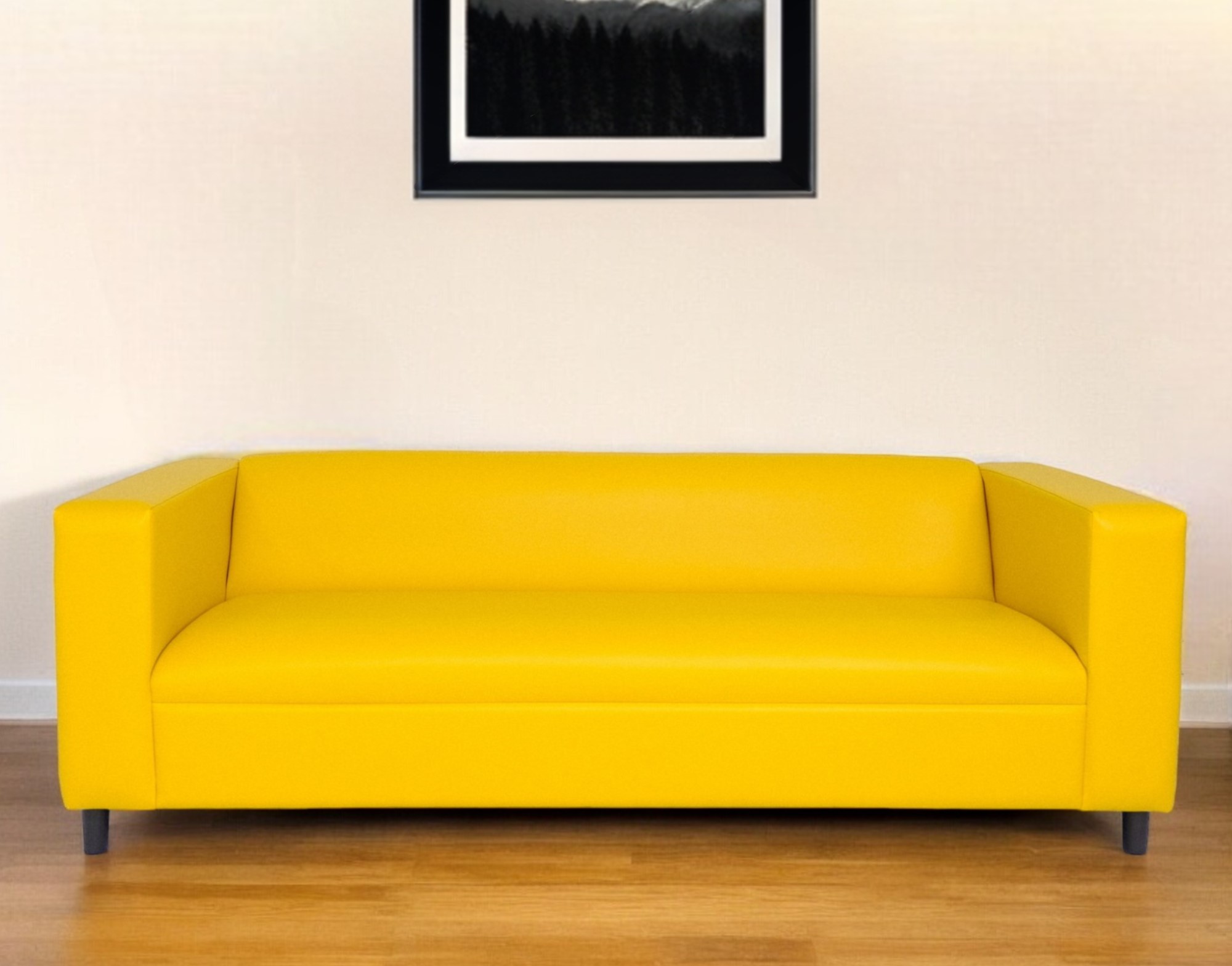 84" Yellow Faux Leather Sofa With Black Legs-530489-1
