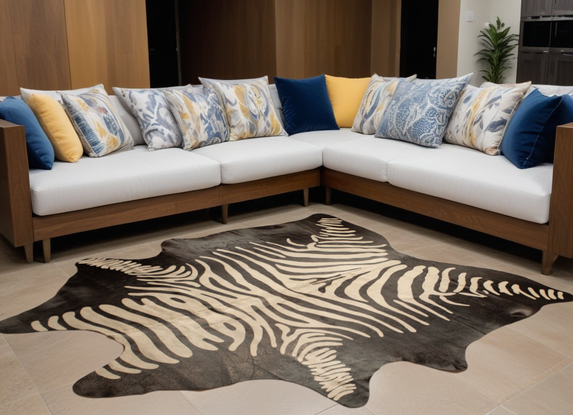 5' X 7' Black and Off White Cowhide Hand Knotted Area Rug-544371-1