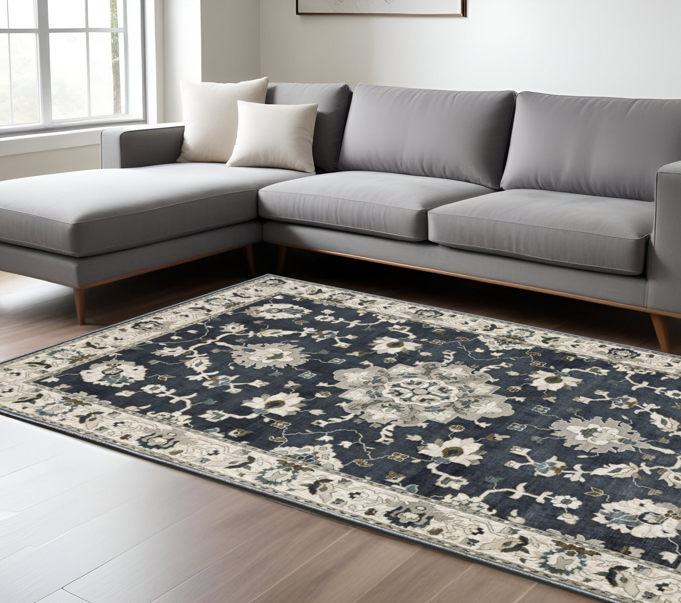 10' X 13' Blue Ivory And Gray Oriental Area Rug-574805-1