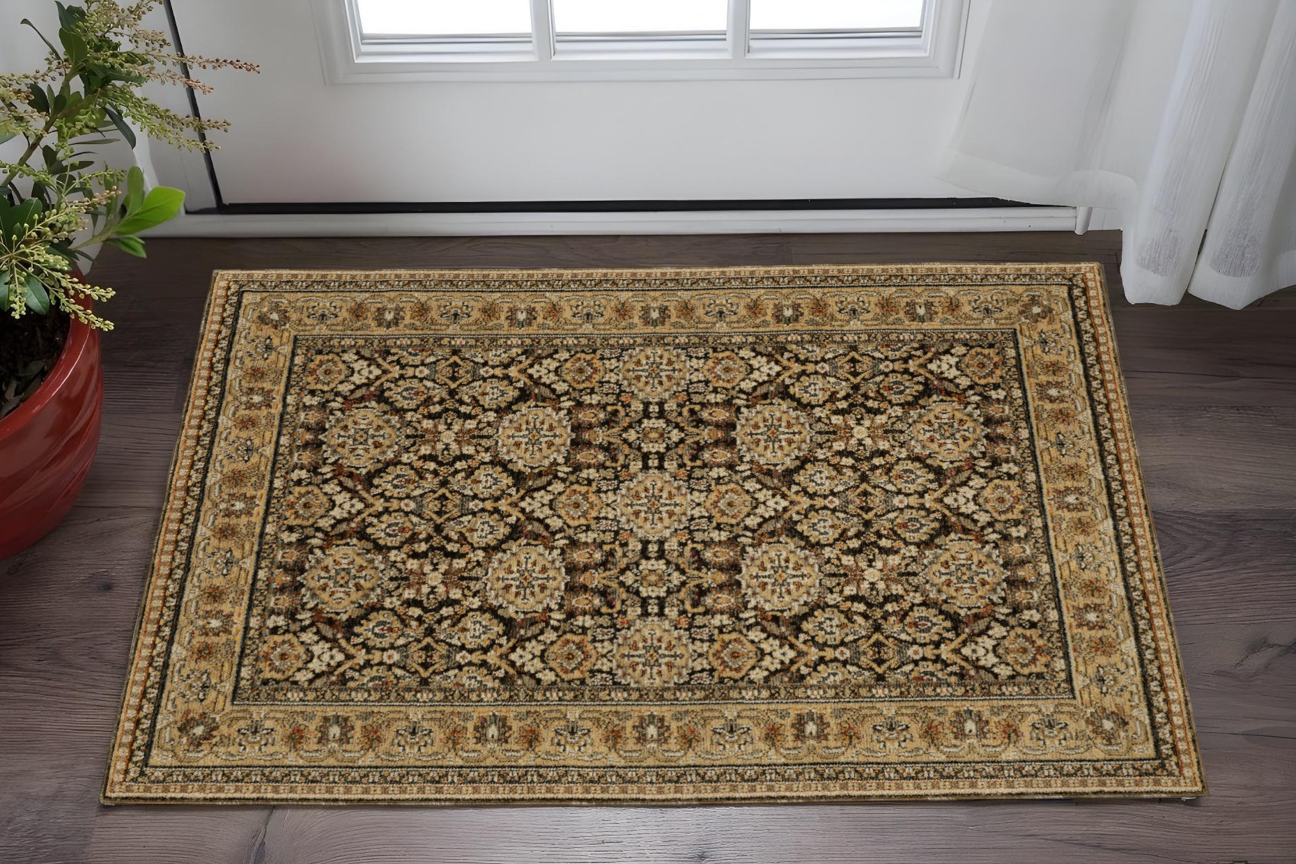 3' X 5' Brown And Gold Oriental Area Rug-575966-1