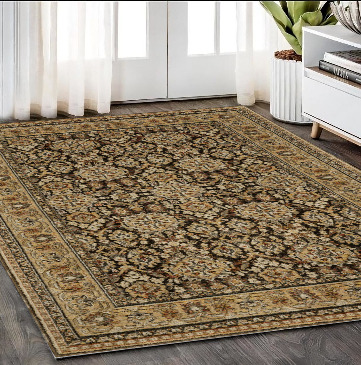 5' X 7' Brown And Gold Oriental Area Rug-576180-1