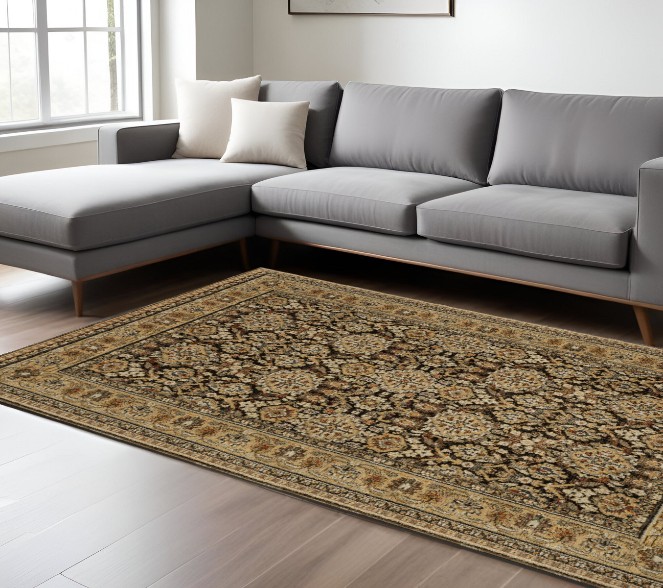 9' X 12' Brown And Gold Oriental Area Rug-576418-1